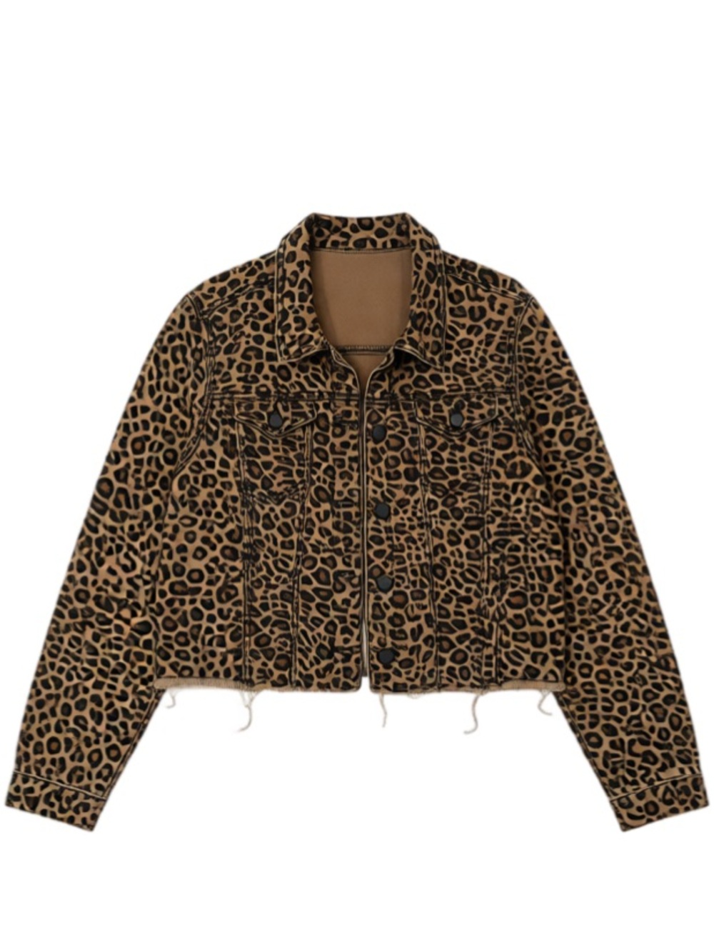 Time and Tru Leopard-Print Cropped Jean Jacket - Brown & Black
